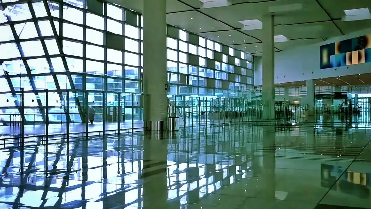 The glass-walled departures hall at Islamabad International Airport